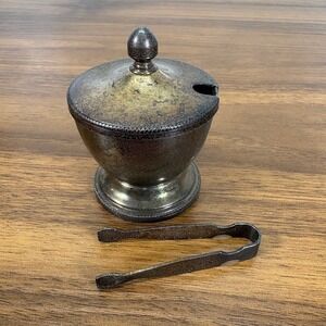 WILLIAM ADAMS English‎ Gold Washed Silver Plate Caviar Bowl with Tong 3"